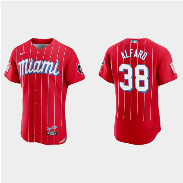 Men's Miami Marlins #38 Jorge Alfaro 2021 Red City Connect Flex Base Stitched Jersey